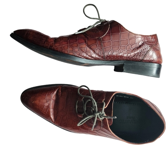 LOUIS VUITTON x VINTAGE croc embossed lace up oxford loafers brown size 42
